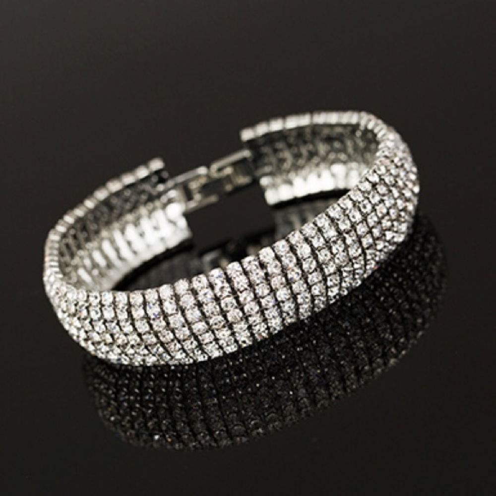 Silver Rhinestone Cuff Bracelet - Picture 2 of 3